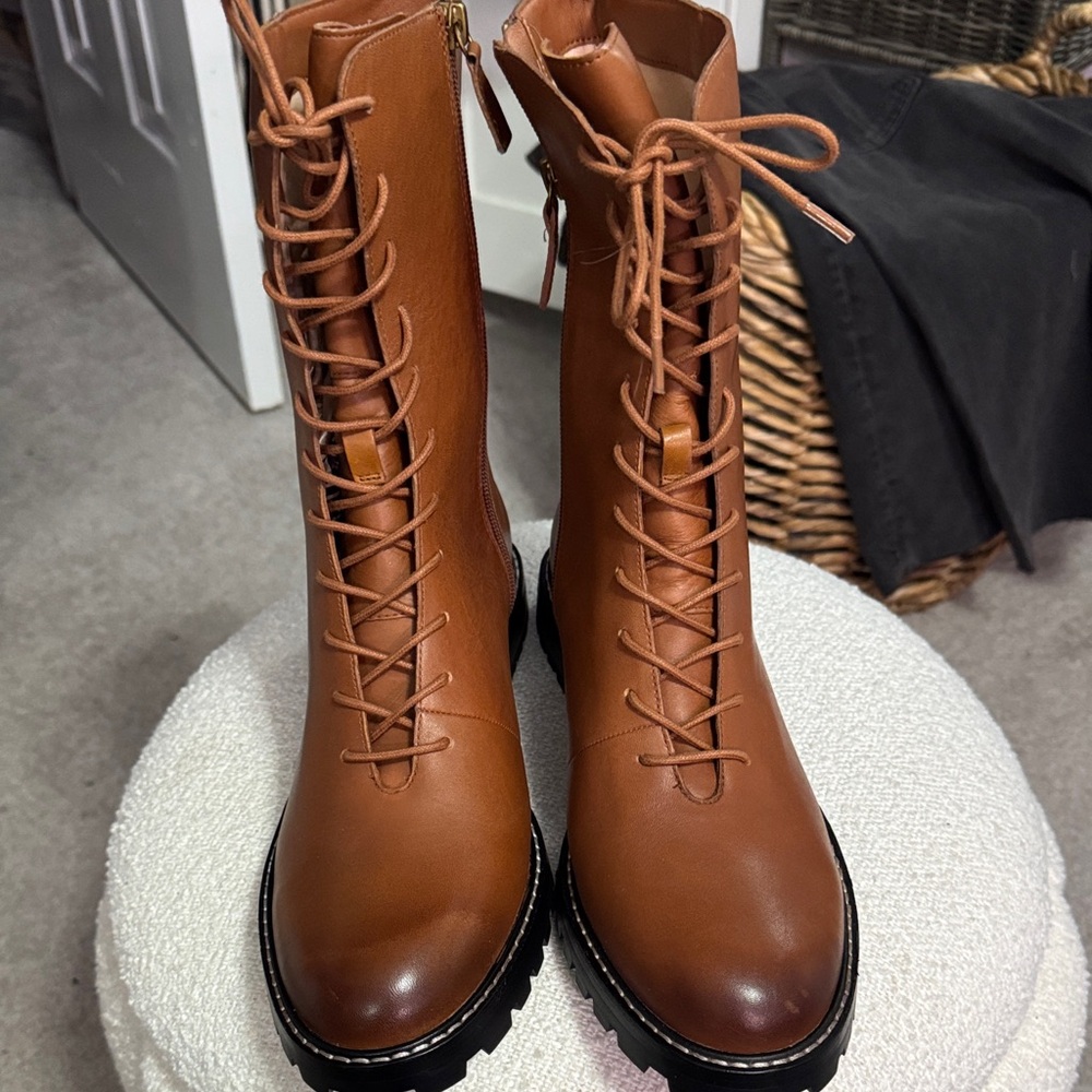 J. Crew Tan Leather Lace-Up Women's Boots